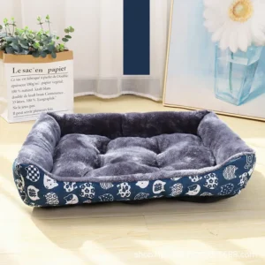 Cama Azul de Terciopelo para Perros | Súper Suave, Cálida, Tamaño L 55×45×15 cm